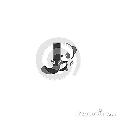 Panda icon behind letter J logo illustration Vector Illustration