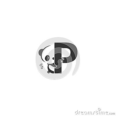 Panda icon behind letter P logo illustration Vector Illustration