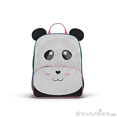 Panda Kids Back Pack on a white. Front view. 3D illustration Cartoon Illustration