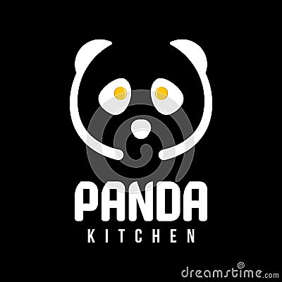 Panda kitchen logo with spoon and egg symbol Vector Illustration
