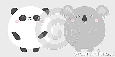 Panda Koala bear round icon set. Black and white. Kawaii animal. Cute cartoon character. Funny baby face with eyes, nose, ears. Vector Illustration