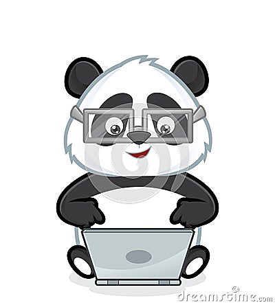 Panda with laptop Vector Illustration