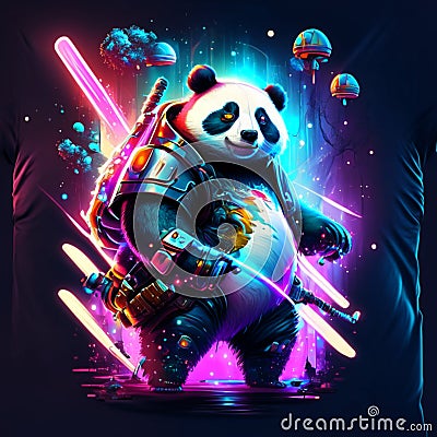 A panda with a laser sword in his hands. Vector illustration. AI generated Cartoon Illustration