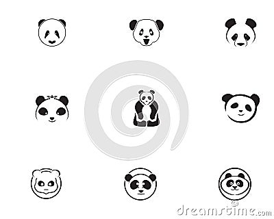 panda logo black and white head Vector Illustration