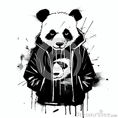 Urban Graffiti Vibe: Panda Art Print Design By Tomfail Stock Photo