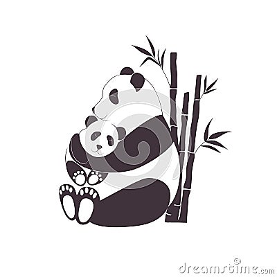 Panda mother hugging baby panda, love between mom and her child, caring and nursery concept Vector Illustration