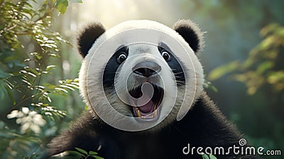 Surprised Panda Bear Laughing: A Photorealistic Vray Tracing Image Stock Photo