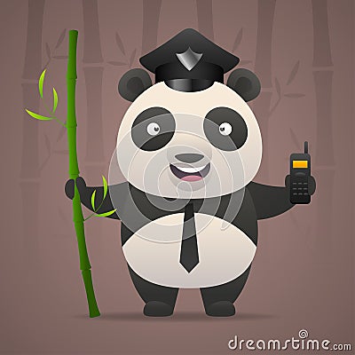Panda policeman holds radiophone Vector Illustration