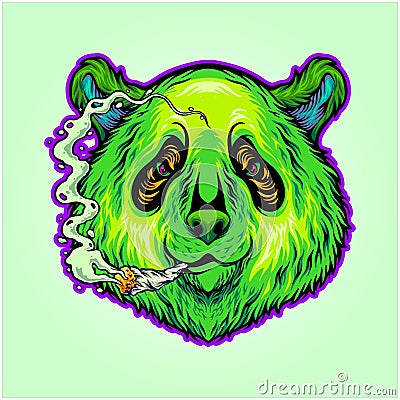 Panda puffs smoking cannabis joint logo illustrations Vector Illustration