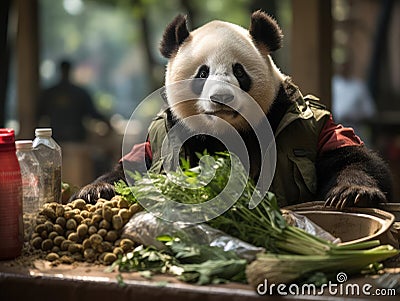 Panda recycling in park Stock Photo