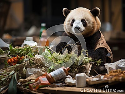 Panda recycling trash in park Stock Photo