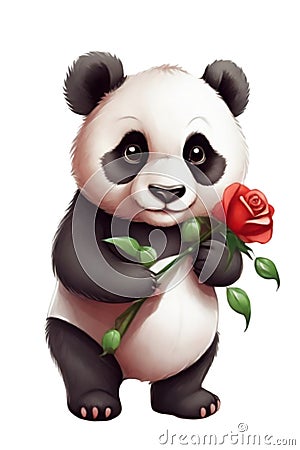 panda with red rose graphic for valentine's day Stock Photo