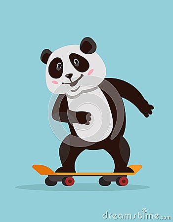 Panda riding skateboard. Vector Illustration