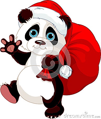 Panda with a sack full of gifts Vector Illustration