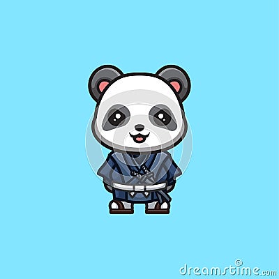 Panda Samurai Cute Creative Kawaii Cartoon Mascot Logo Stock Photo