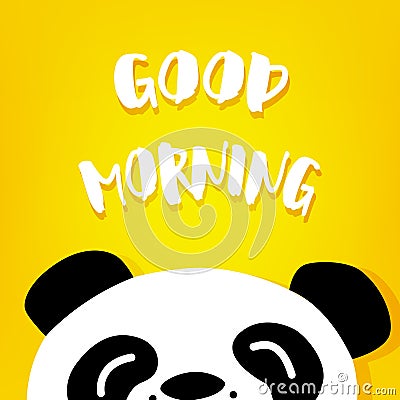 Panda says Good Morning. Vector. Cartoon bear on yellow background Vector Illustration