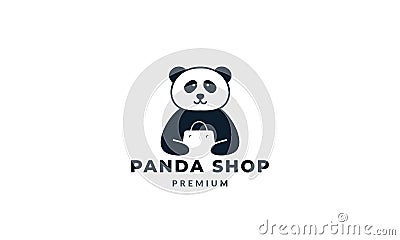 Panda with shopping bag cute logo icon vector illustration Vector Illustration