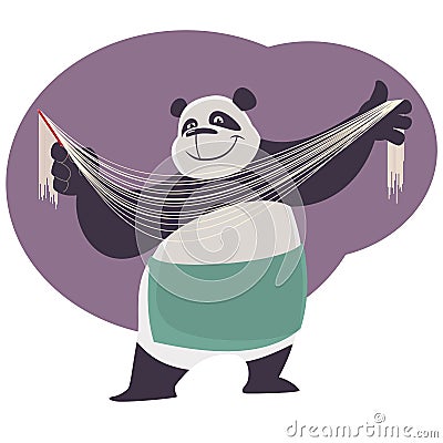 Panda shows handmade chinese noodles. Vector Illustration