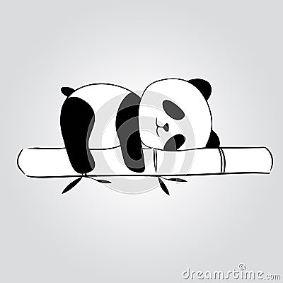 Panda sleeping above a Bamboo Trunk Vector Illustration