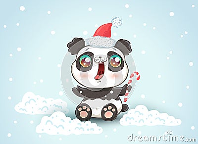 Panda on snow in kawaii style Vector Illustration
