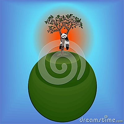 Panda on the tree. Tree on the planet Vector Illustration