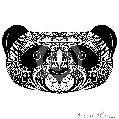 Panda on white background hand-drawing head. Vector Vector Illustration