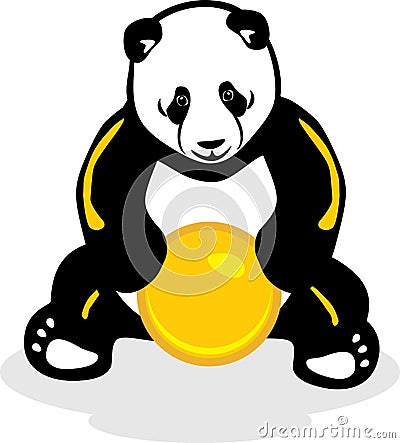 Panda with a yellow ball Vector Illustration