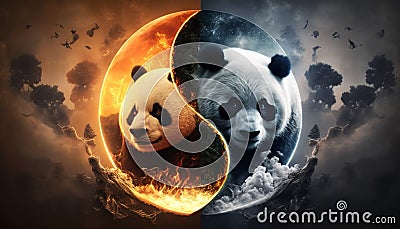 Panda and yin yang symbol art Stock Photo