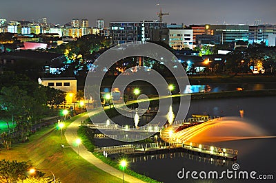 Pandan Reservoir Fishing Jetty with lit fountain Stock Photo