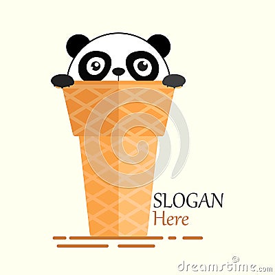 Pandas Cone Ice Cream Logo Illustration with Stunned Face Vector Illustration