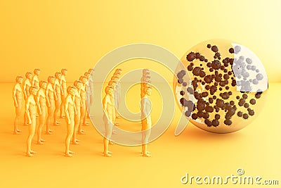 Pandemic corona virus conceptual colour people social distancing strategy with human model in sphere ball glass Stock Photo