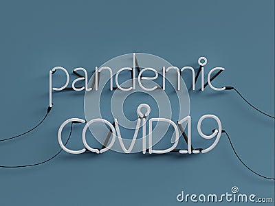 Pandemic warning neon graphic sign with blue background mode off with red neon color Stock Photo