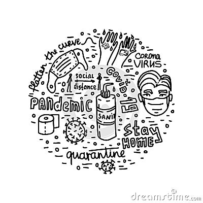 Pandemic epidemic coronavirus quarantine vector lettering doodle Vector Illustration