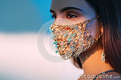 Pandemic fashion oriental jewelry woman chain mask Stock Photo