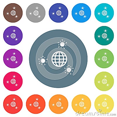 Pandemic flat white icons on round color backgrounds Vector Illustration