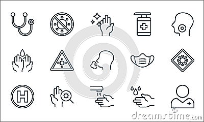 Pandemic novel virus line icons. linear set. quality vector line set such as doctor, hand wash, hospital, hand wash, bacteria, Vector Illustration