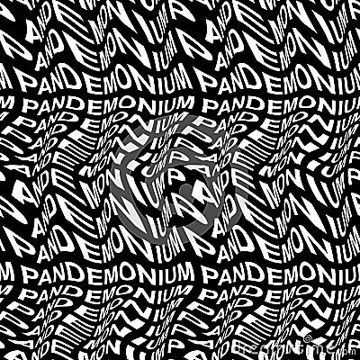 PANDEMONIUM word warped, distorted, repeated, and arranged into seamless pattern background Cartoon Illustration