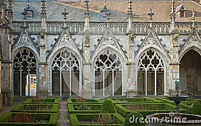 The Pandhof in Utrecht, Netherlands, is a medieval cloister with Stock Photo