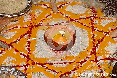 Pandit set up by an Indian wedding pundit Stock Photo