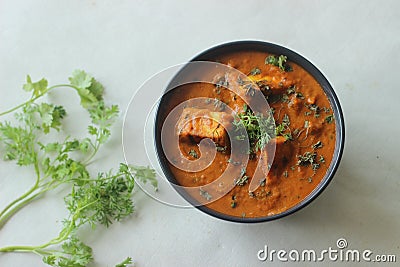 Paneer masala. A curry made with cottage cheese cubes cooked in a gravy of onions tomatoes and spices and garnished with dried Stock Photo