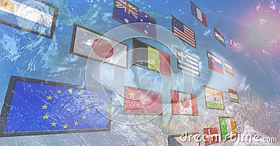 panel with flags and earth eye background Stock Photo