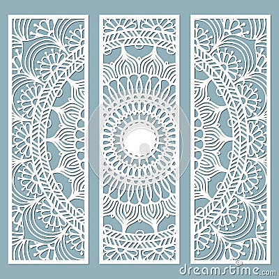 Panel for registration of the decorative surfaces. Abstract strips, mandala, panels. Vector illustration of a laser cutting. Vector Illustration