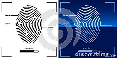 Panel for scanning person fingerprint for mobile identification app. Biometric identification of human data. Unique pattern on Vector Illustration