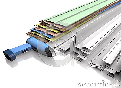 Panel siding, plastic profiles and electric screwdriver 3d illu Cartoon Illustration