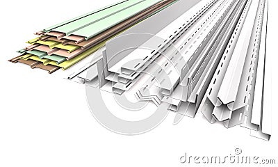 Panel siding and profiles on a white background 3d illustration Cartoon Illustration