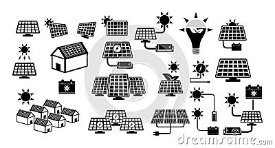 Set of green energy icon or solar panel icon concept. Stock Photo