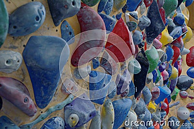 Panel wall of climbing grips indoor Stock Photo