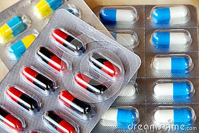 Panels of capsules,the oral medicine. Stock Photo