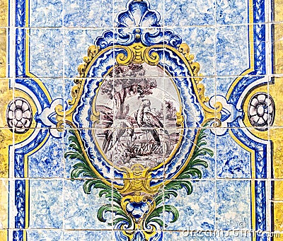 Panels of polychromatic tiles of the 19th century Stock Photo