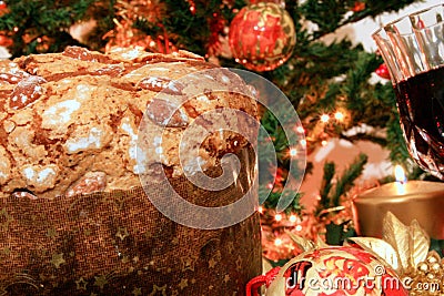 Panettone and ornaments Stock Photo